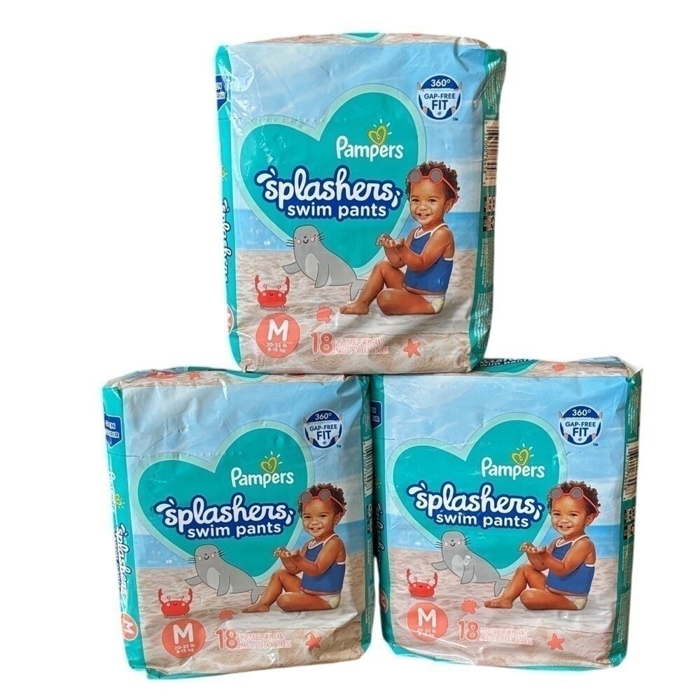 Pampers Splashers Swim Diapers Size Medium, 54 Total Gap-Free Disposable NIP